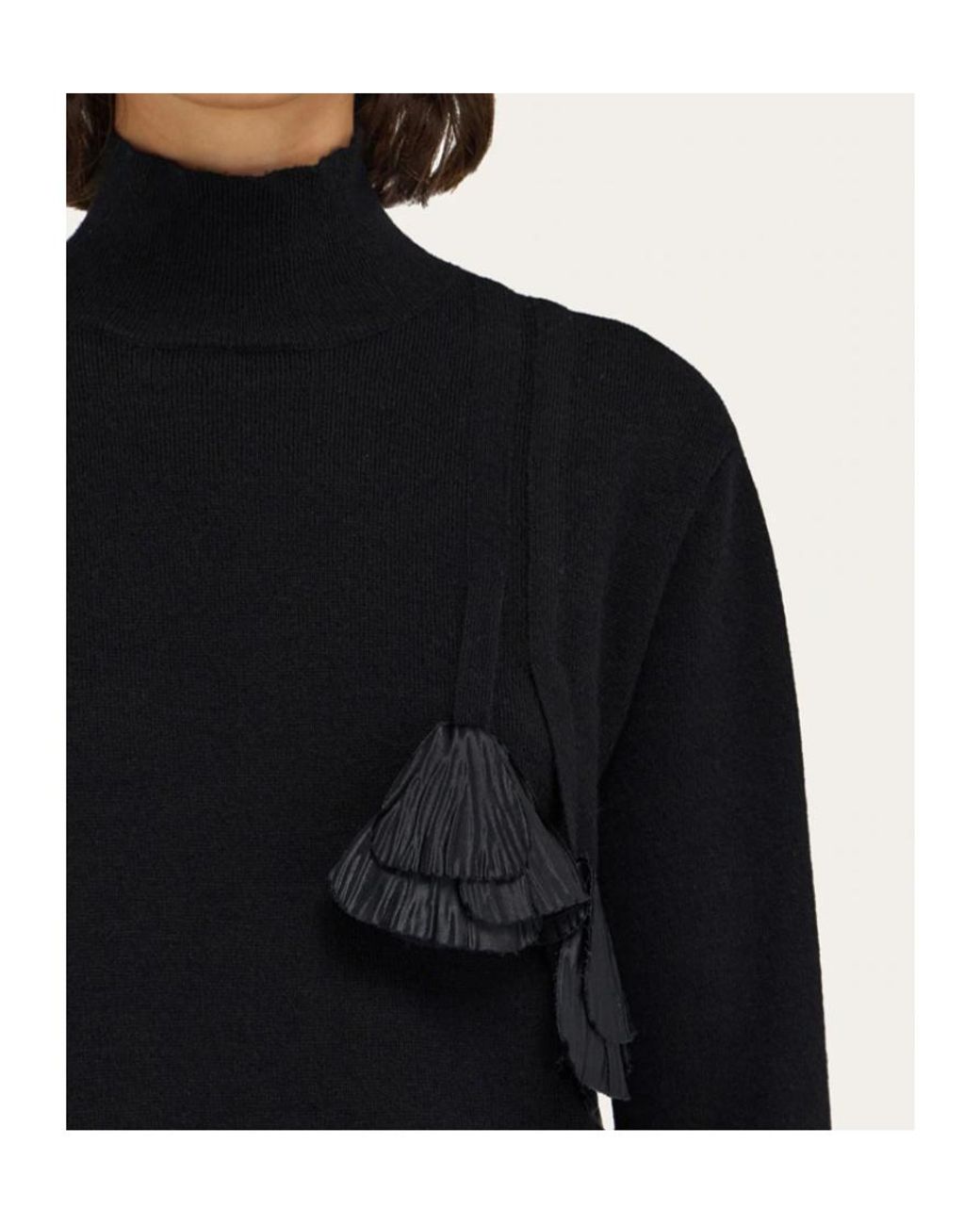 Ferragamo Blue Ferragamo Flower Embellished Turtleneck Jumper