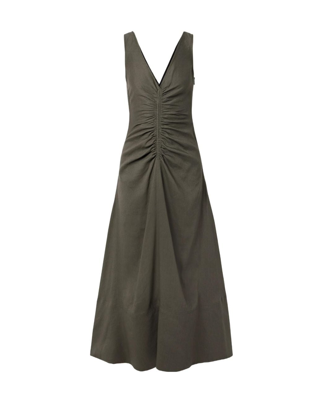 Proenza Schouler Green Remi Ruched Organic Linen-Blend Twill Maxi Dress