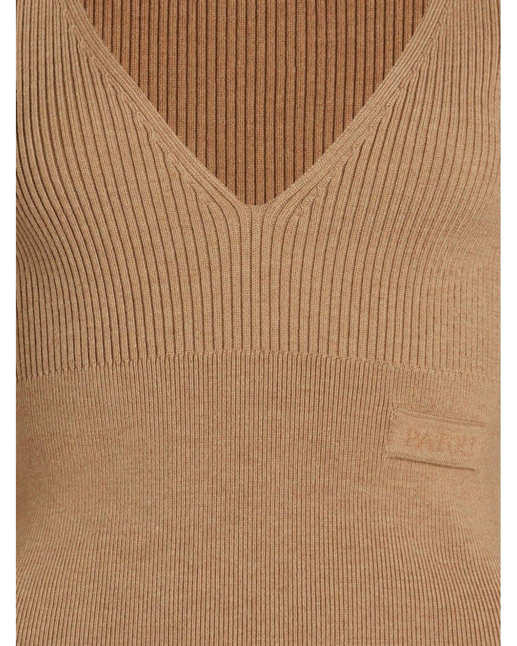 Patou Brown Fitted V-Neck Knitted Sweater