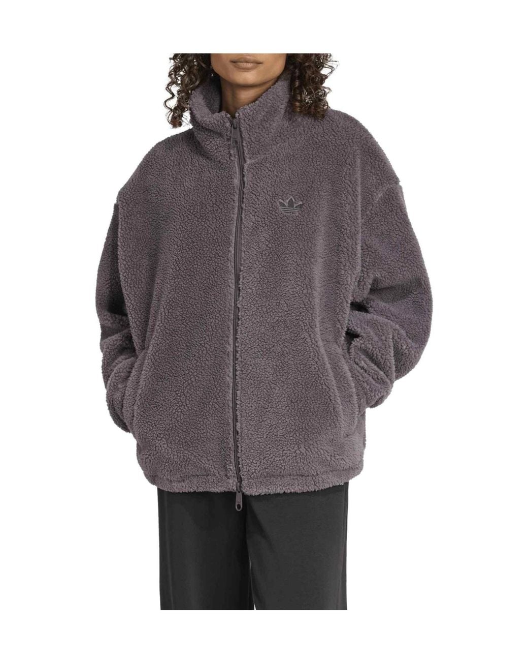 Adidas Originals Gray Sherpa Fleece Stand Collar Jacket