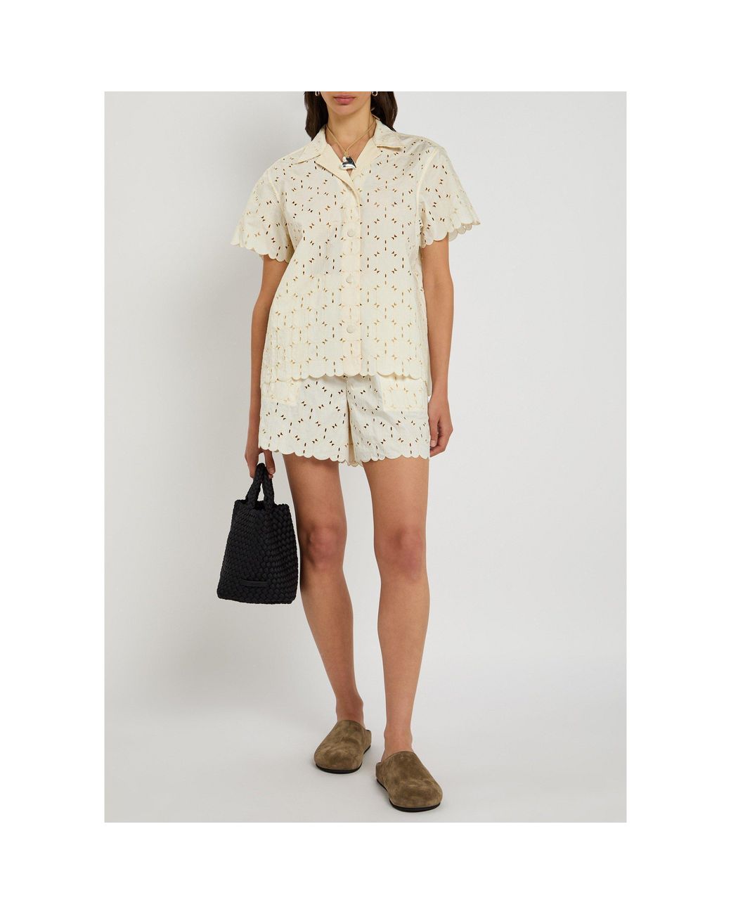 Moncler White Camp Collar Short-Sleeve Blouse