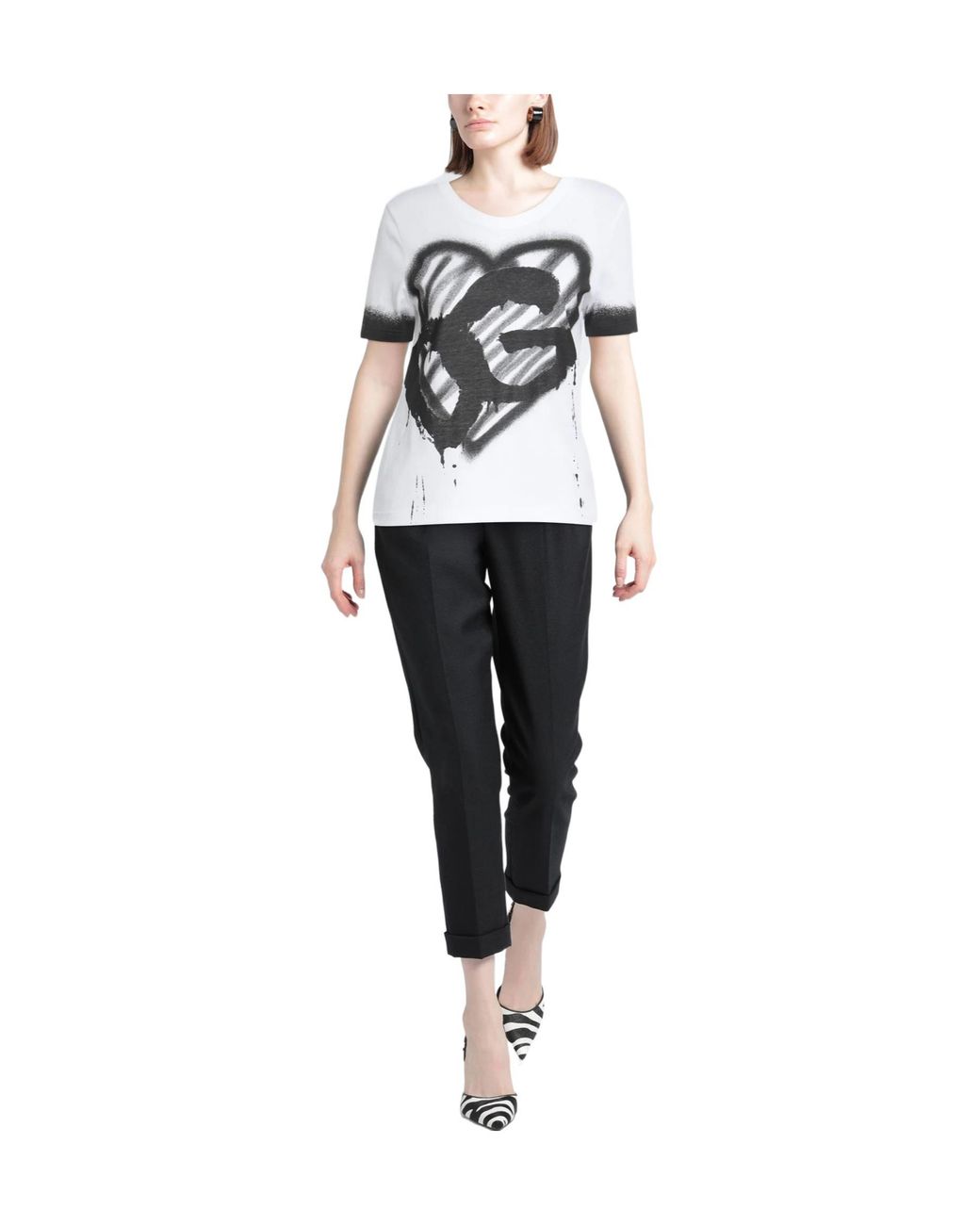 Dolce & Gabbana White Two-Tone Printed Short-Sleeve T-Shirt