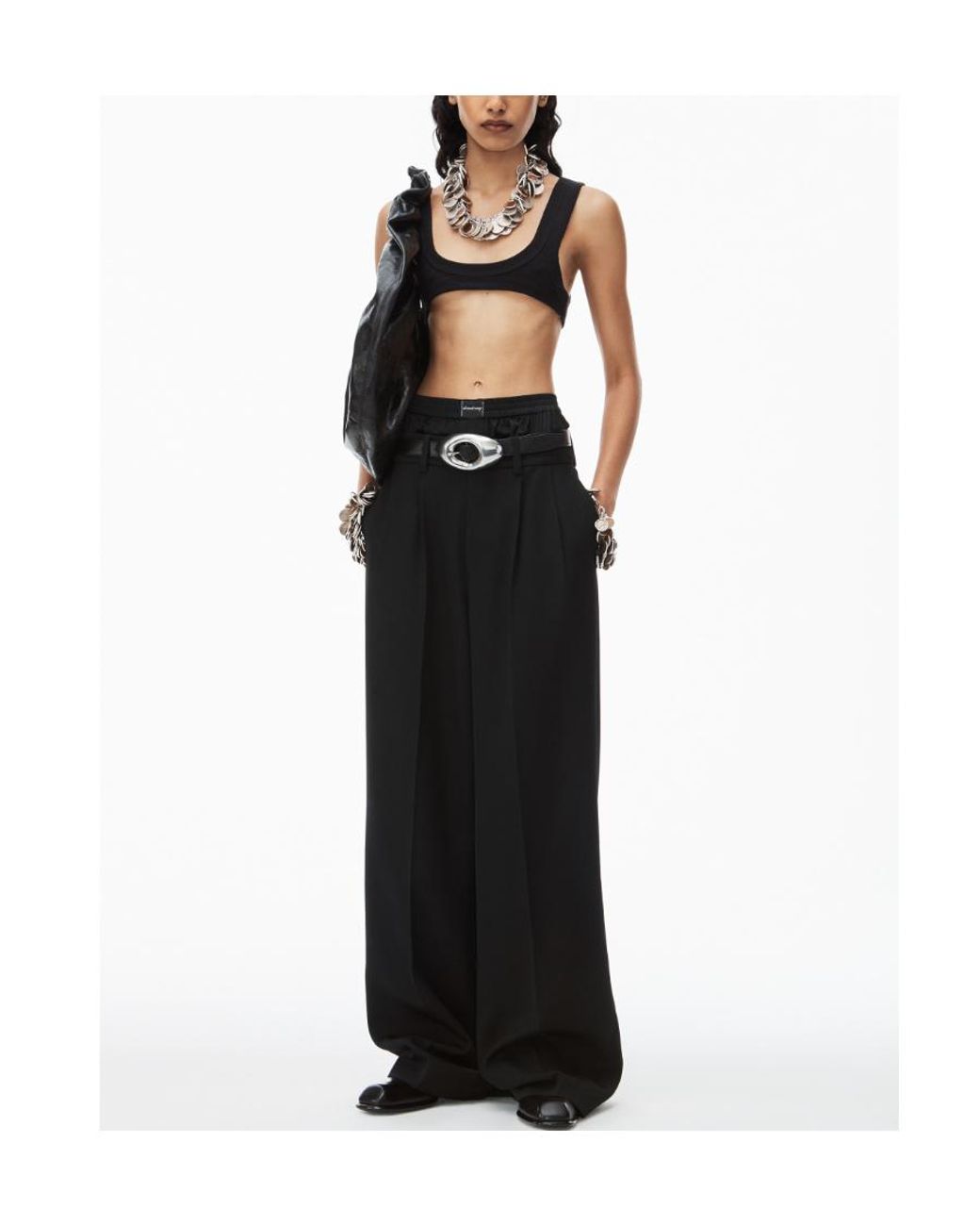 Alexander Wang Black Layered-Design Wool Trousers
