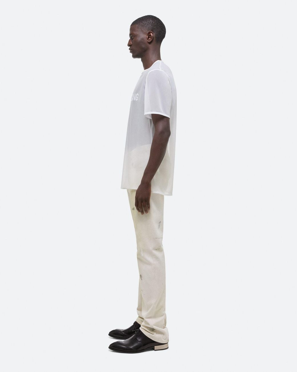 Helmut Lang White Logo Printed Sheer Crewneck T-Shirt