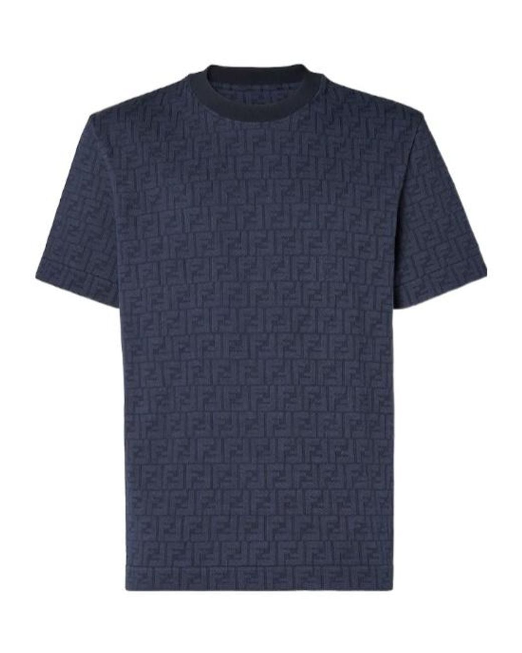 Fendi Blue Logo Detailed Crewneck T-Shirt for men