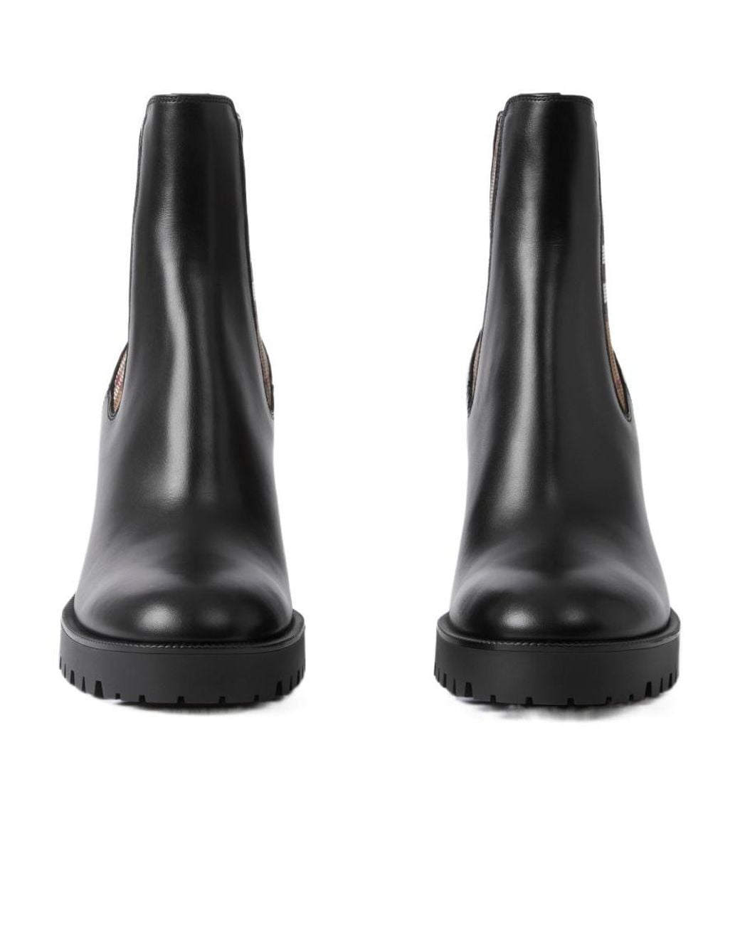 Burberry Black Checked Panel High Block Heel Boots