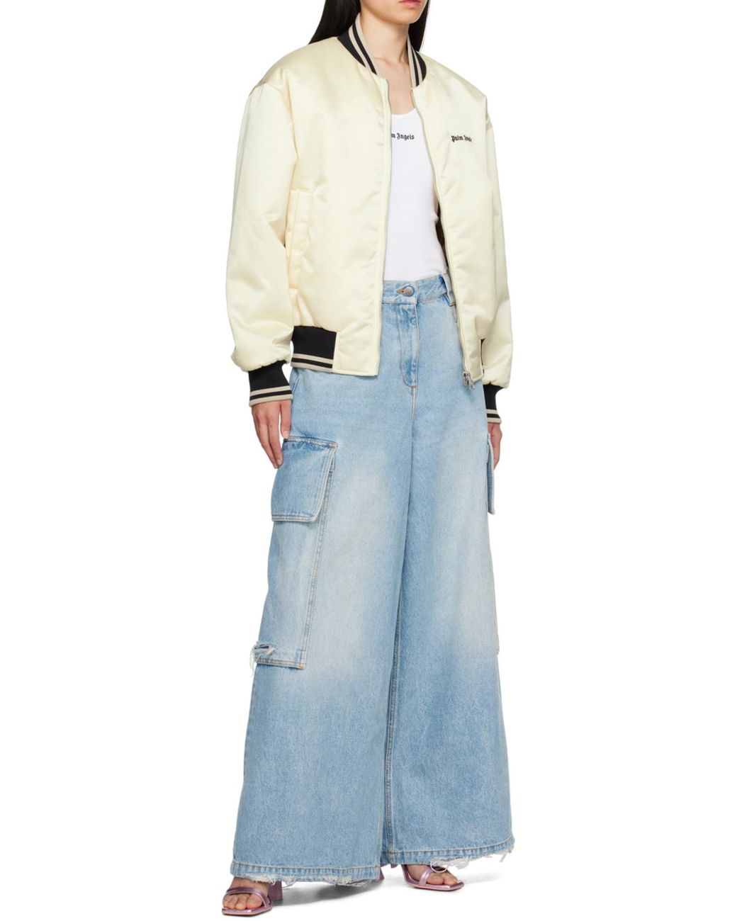 Palm Angels White Classic Logo Bomber Jacket