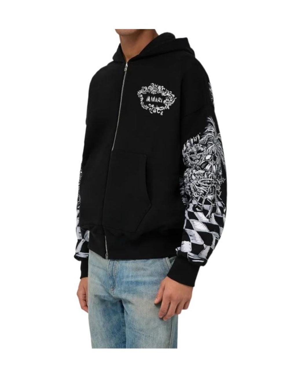 Amiri Black Zip-Fastening Hooded Sweatshirt for men
