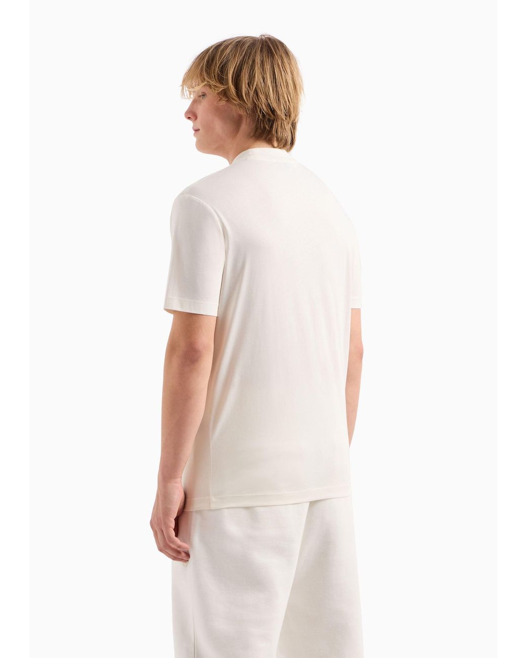 Emporio Armani White Logo-Print Cotton T-Shirt for men