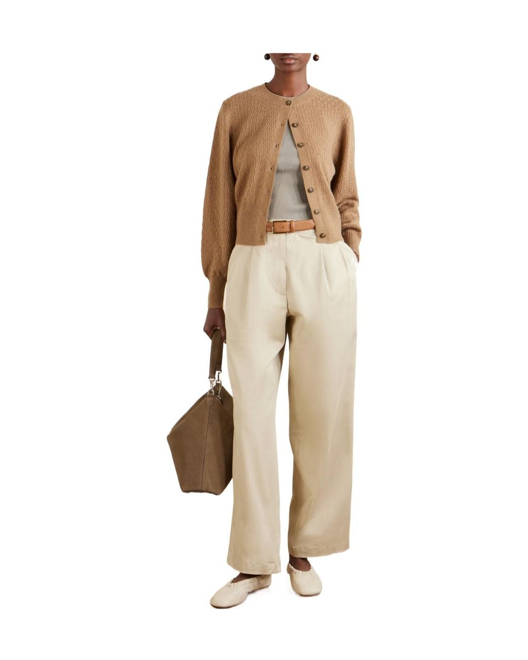 LeKasha Natural Pointelle Knit Cashmere Cardigan