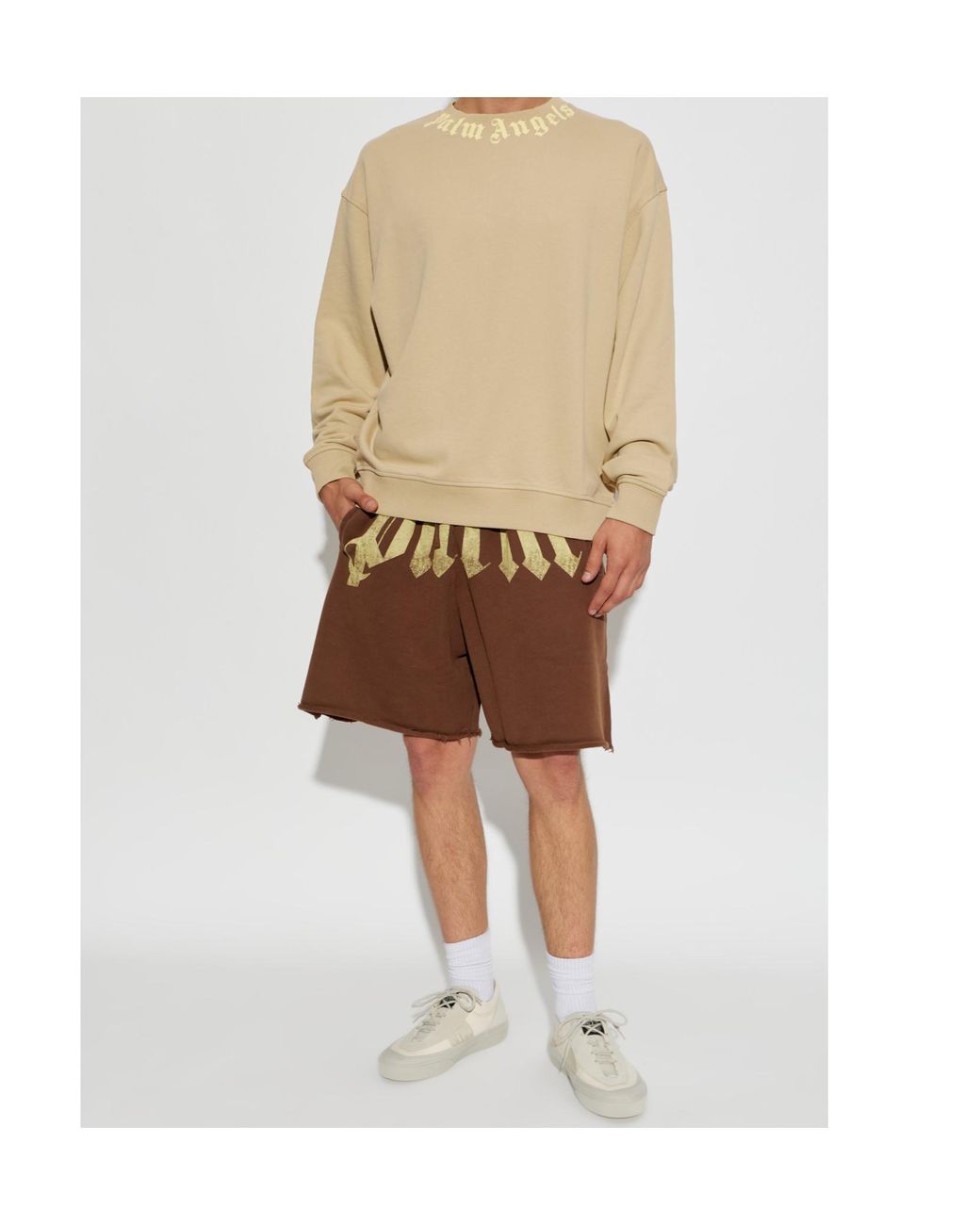 Palm Angels White Neck Logo Crewneck Sweatshirt for men