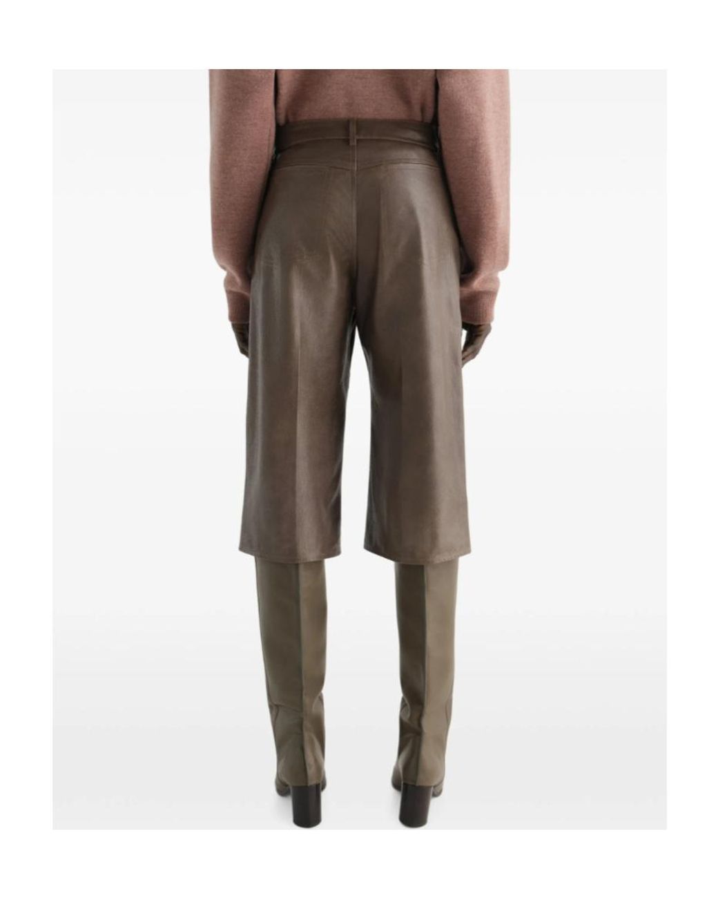 Lemaire Brown Glossy Leather Shorts