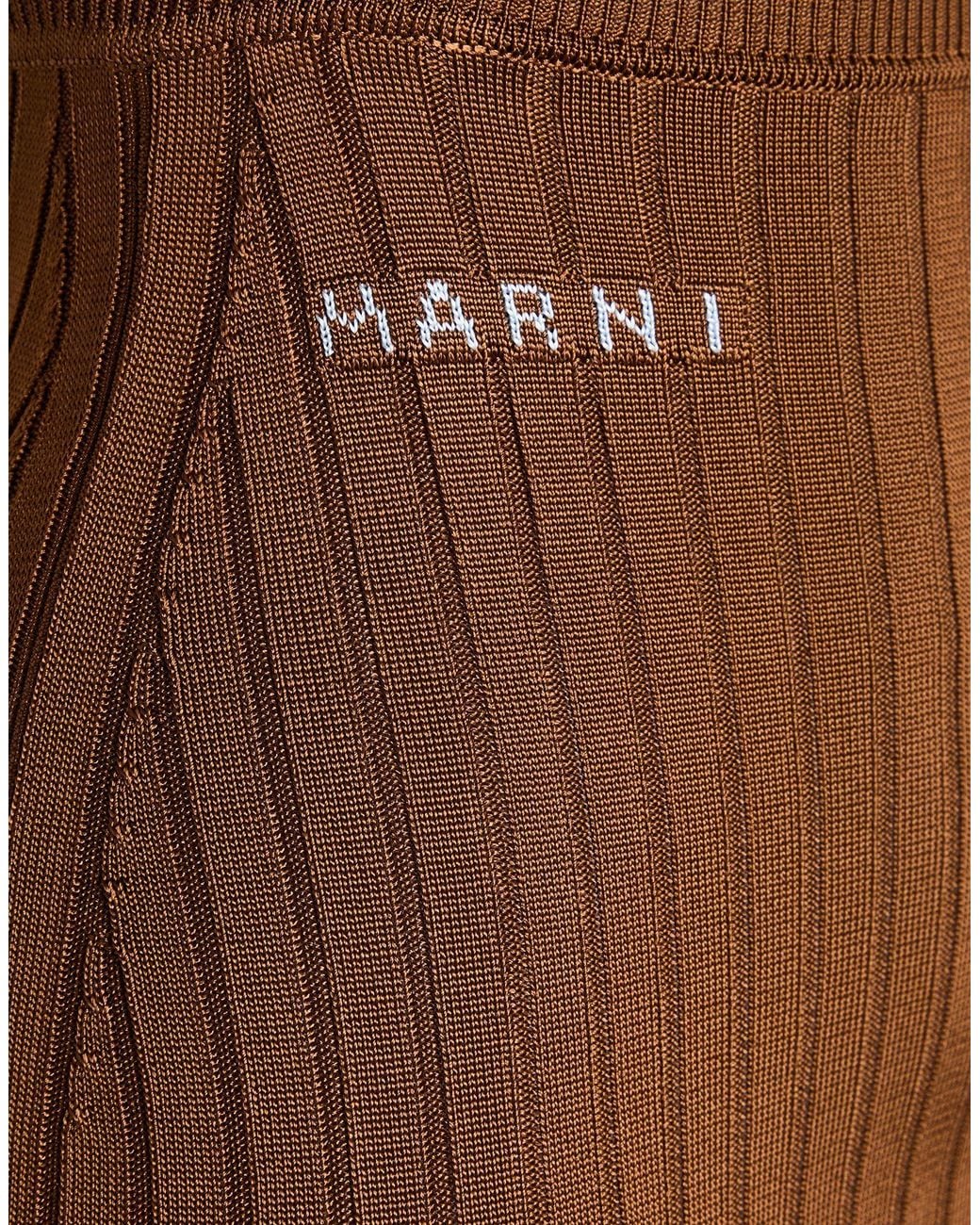 Marni Brown Solid Color Knitted Pencil Skirt
