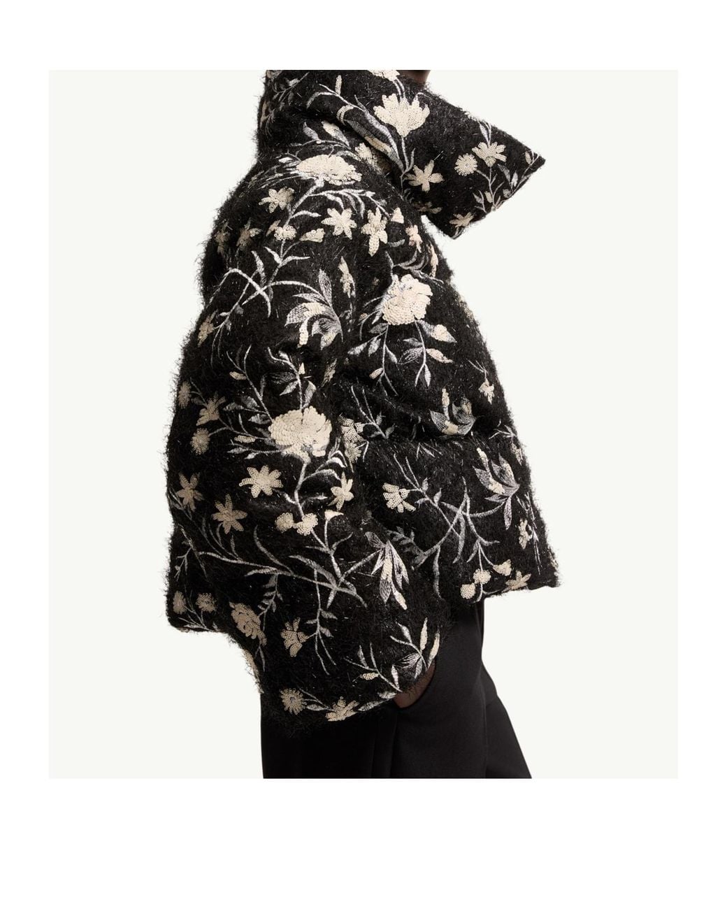 Moncler Black Perroquet Floral Sequin Short Down Jacket