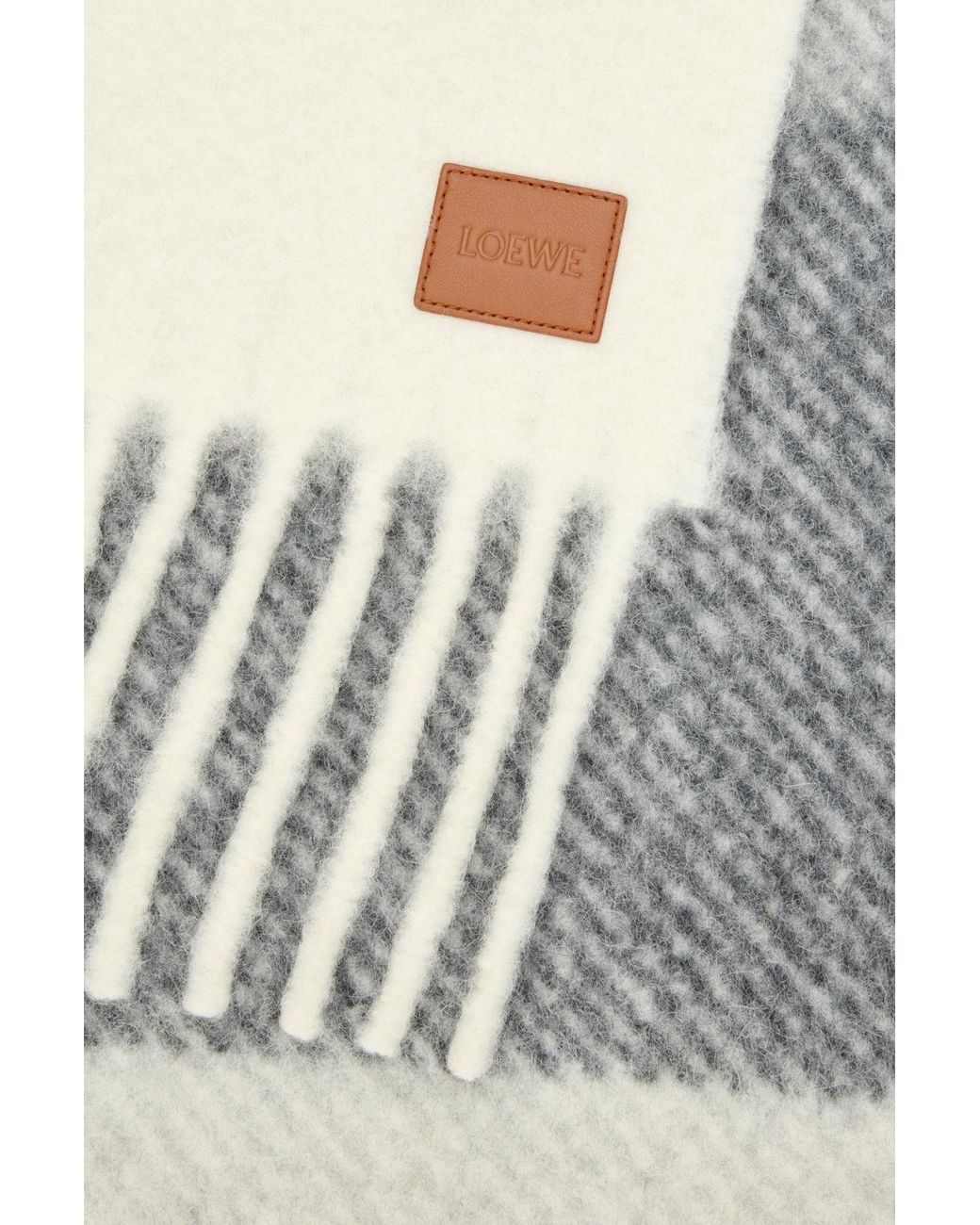 Loewe White Logo Patch Striped Fringed Scarf