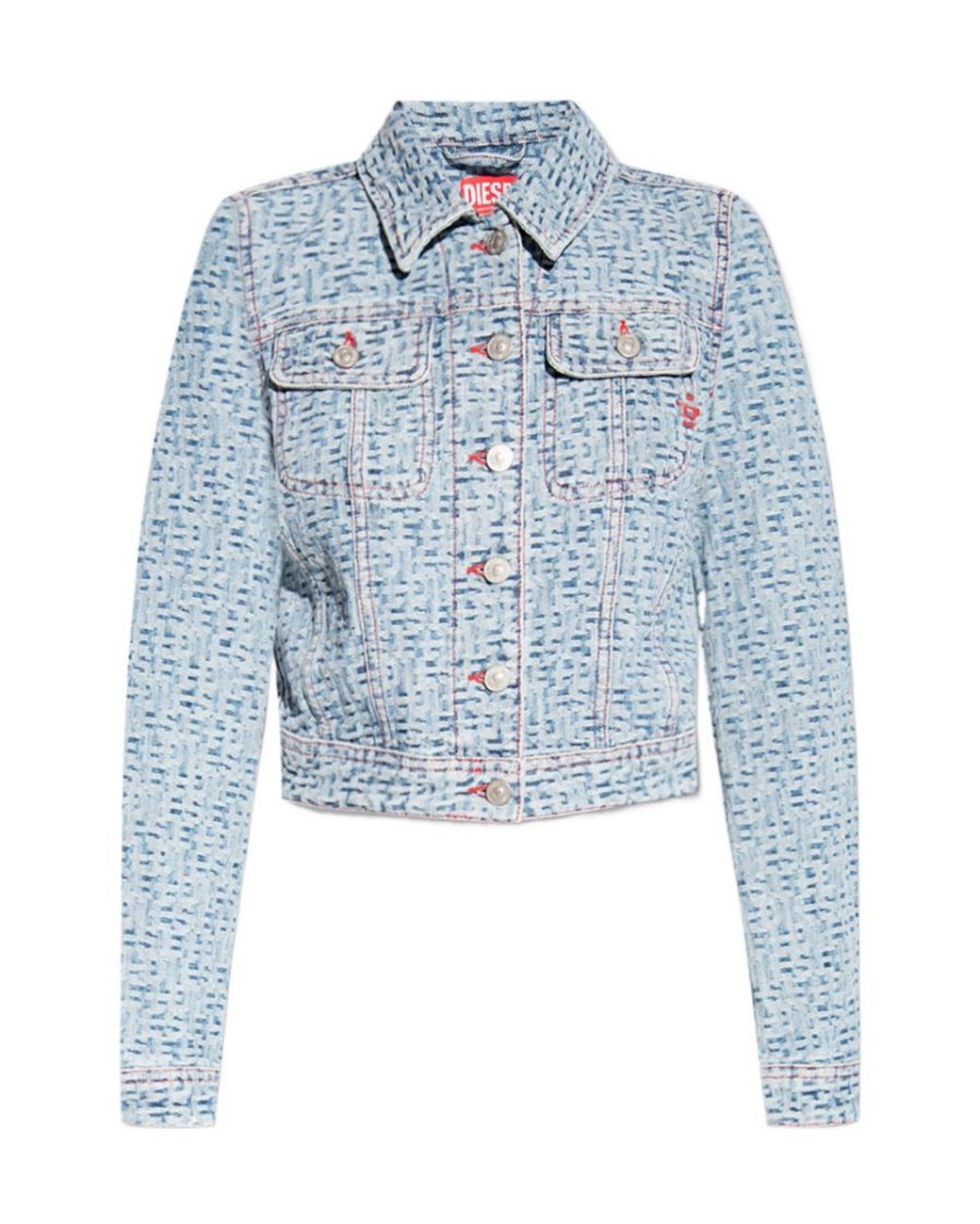 DIESEL Blue Cropped Patterned Denim Jacket