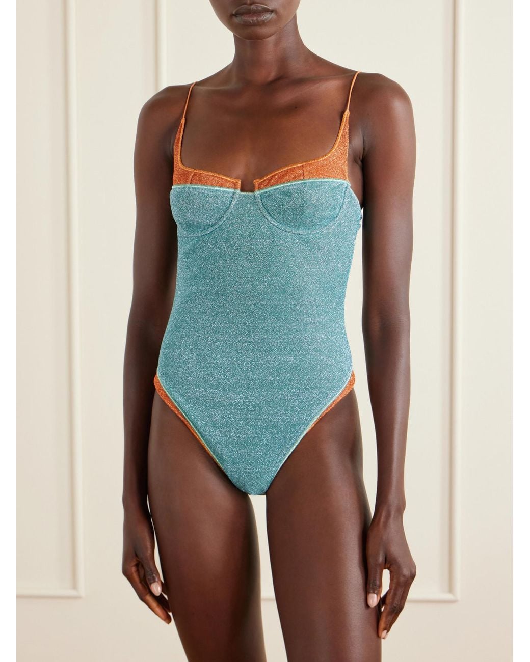 Oseree Blue Metallic Balconette Swimsuit