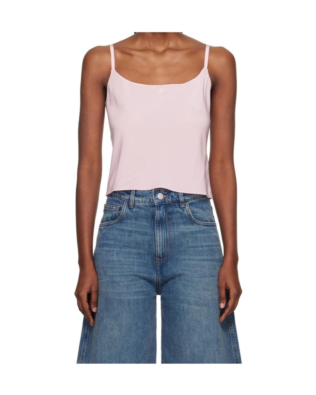 Courreges Pink Embroidered Logo Tank Top