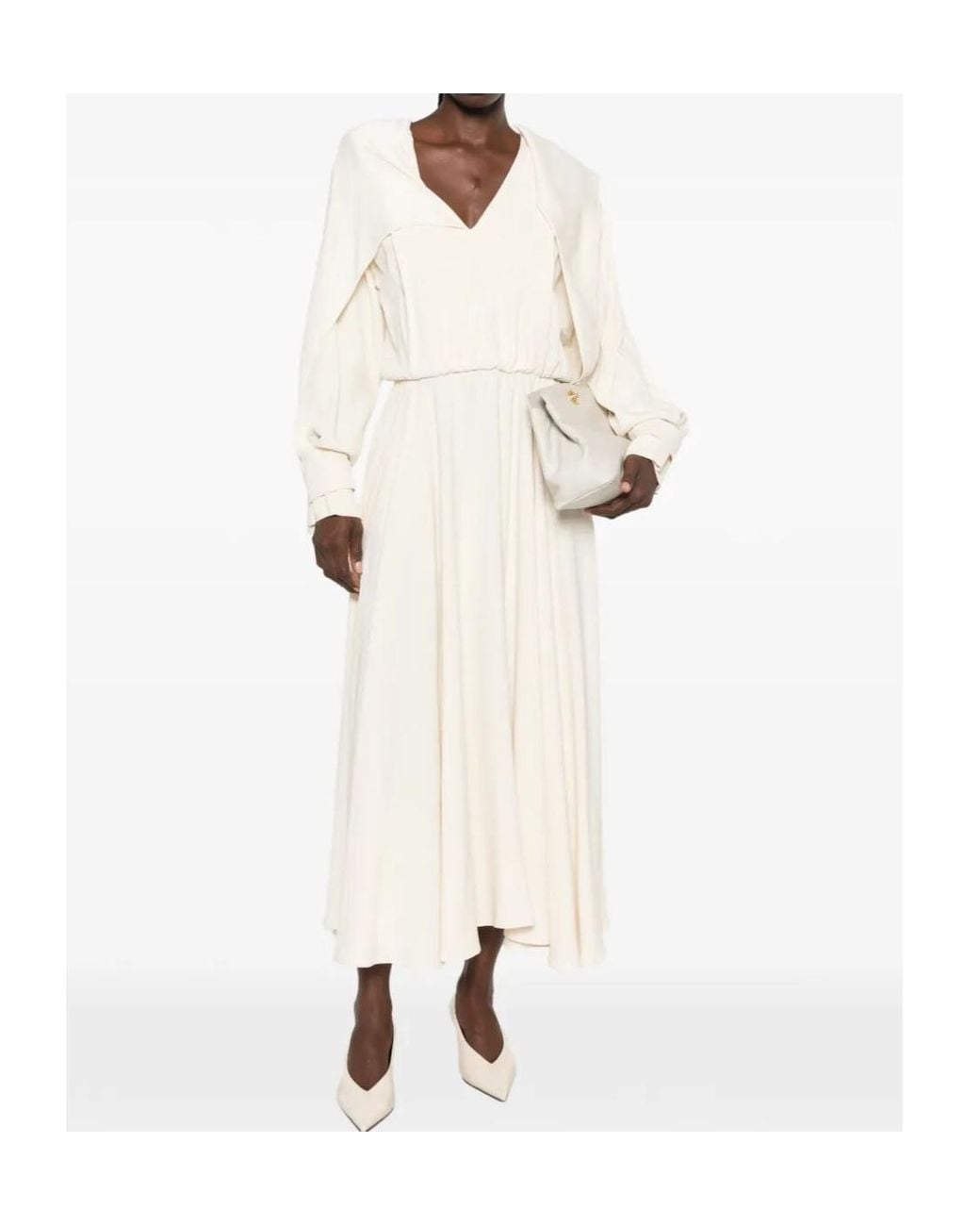 Alberta Ferretti White Cape-Effect V-Neck Dress