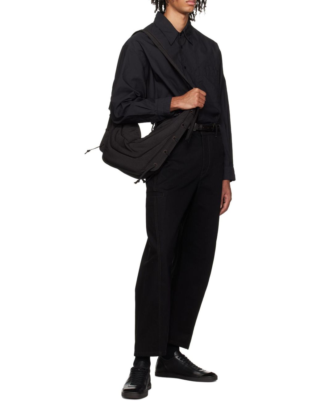 Lemaire Black Game Zipped Medium Shoulder Bag for men