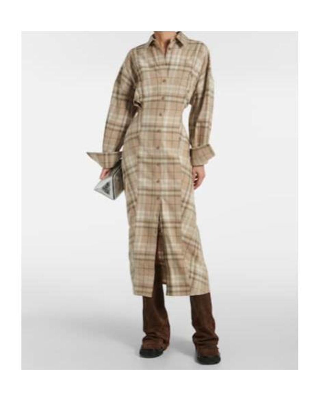 The Attico Natural Checked Cotton-Blend Shirt Dress