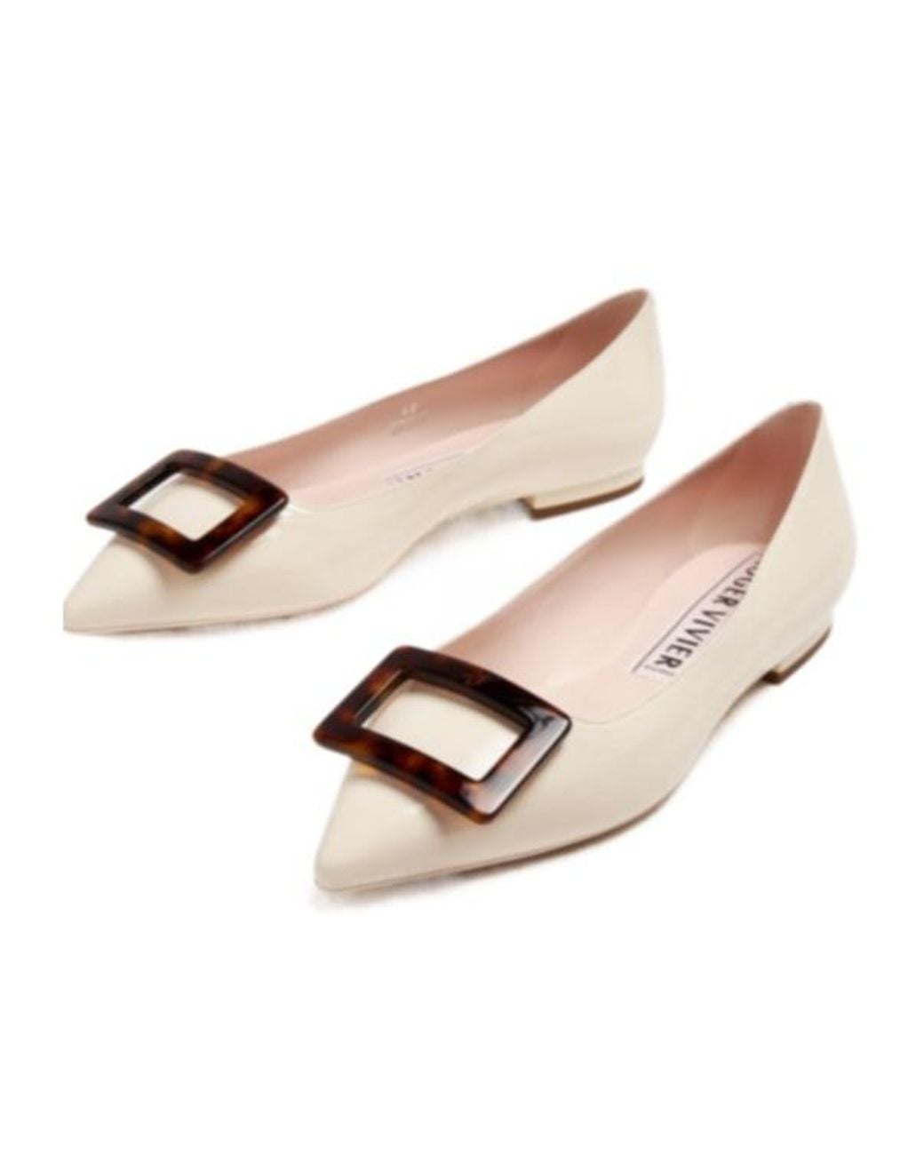 Roger Vivier Natural Gommettine Pointed-Toe Ballet Flats