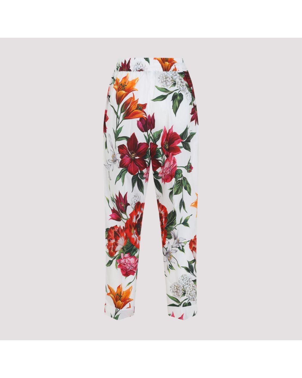 Dolce & Gabbana Red Floral Printed Cropped Leg Pants