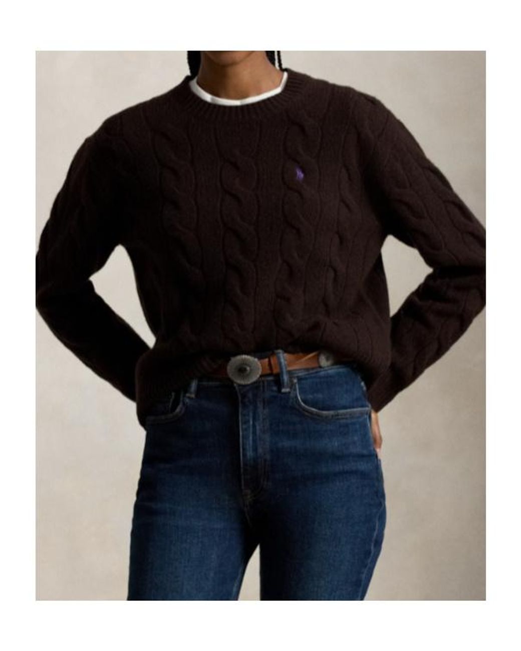 Polo Ralph Lauren Brown Logo Embroidered Cable-Knitted Jumper