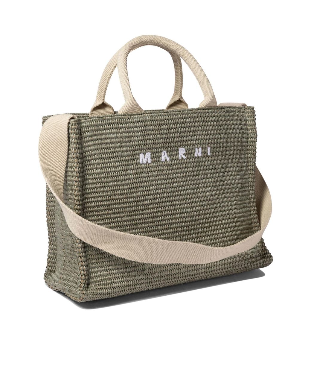 Marni Green Woven Logo Embroidered Small Tote Bag