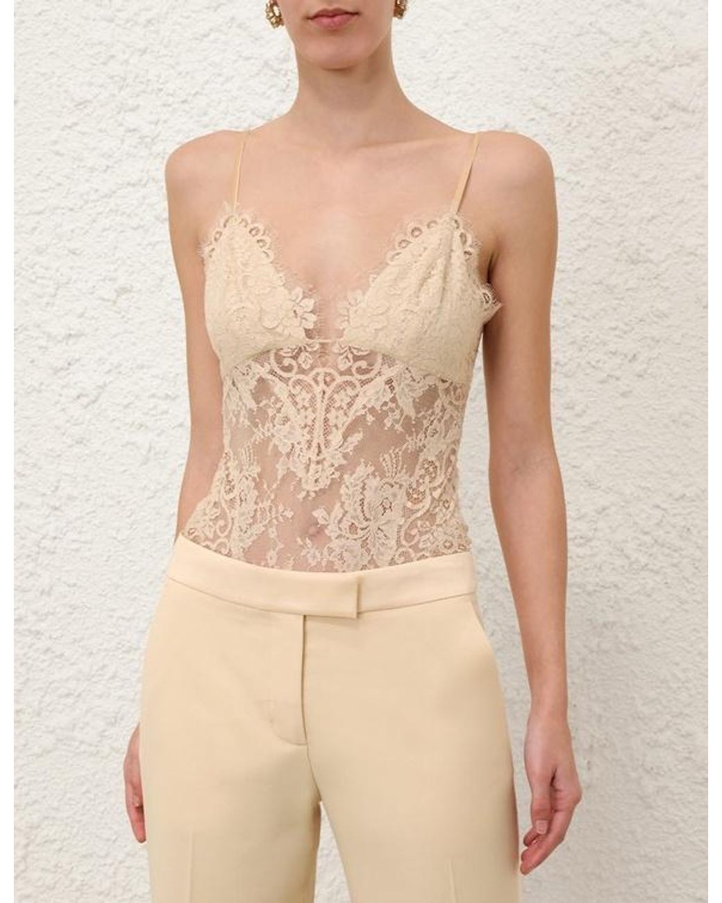 Zimmermann White Illustration Semi-Sheer Lace Bodysuit