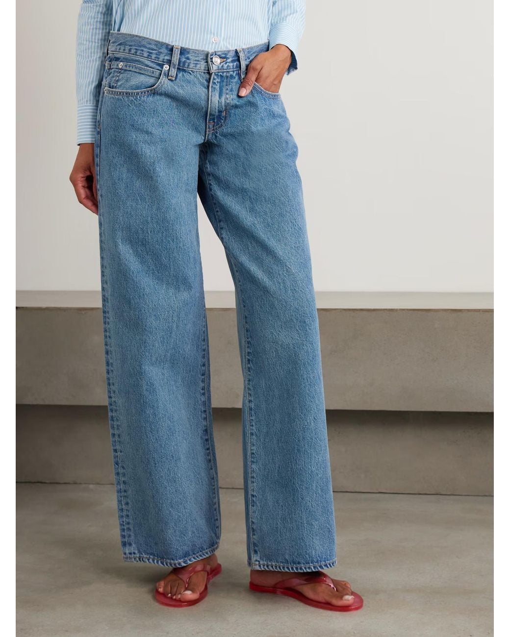 SLVRLAKE Denim Blue Lexi Low-Rise Wide-Leg Jeans
