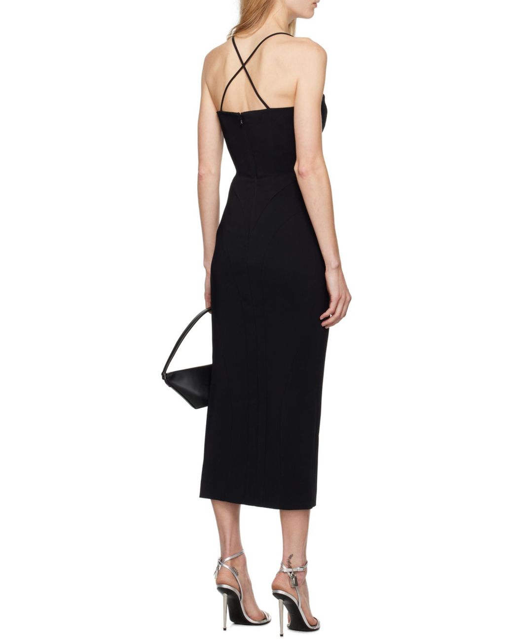 Mugler Black ミュグレー メタリックディテール スリットドレス