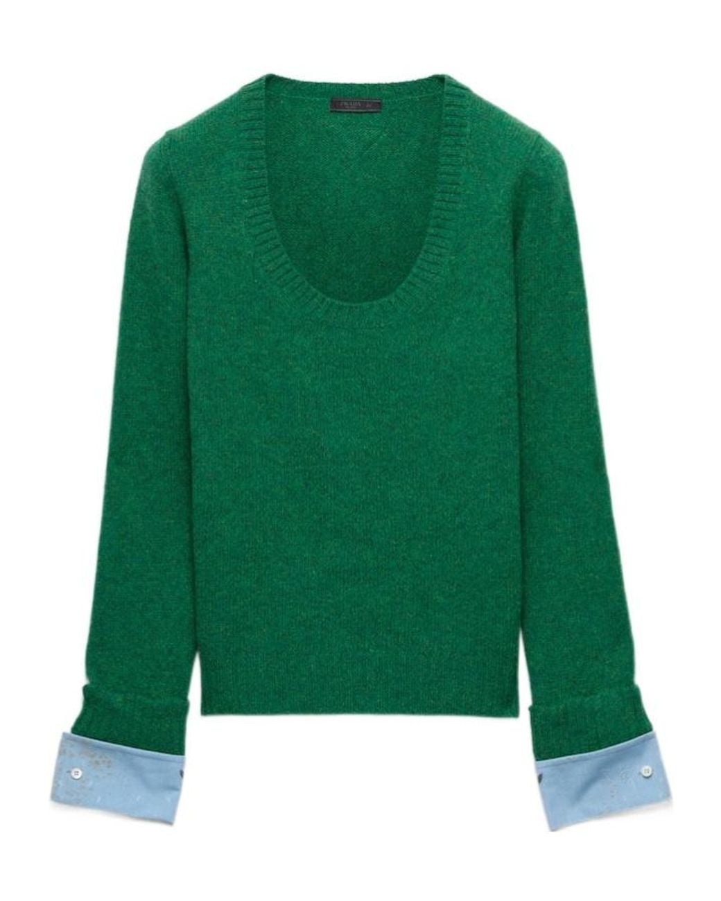 Prada Green Shetland Wool Wide-Neck Sweater for men