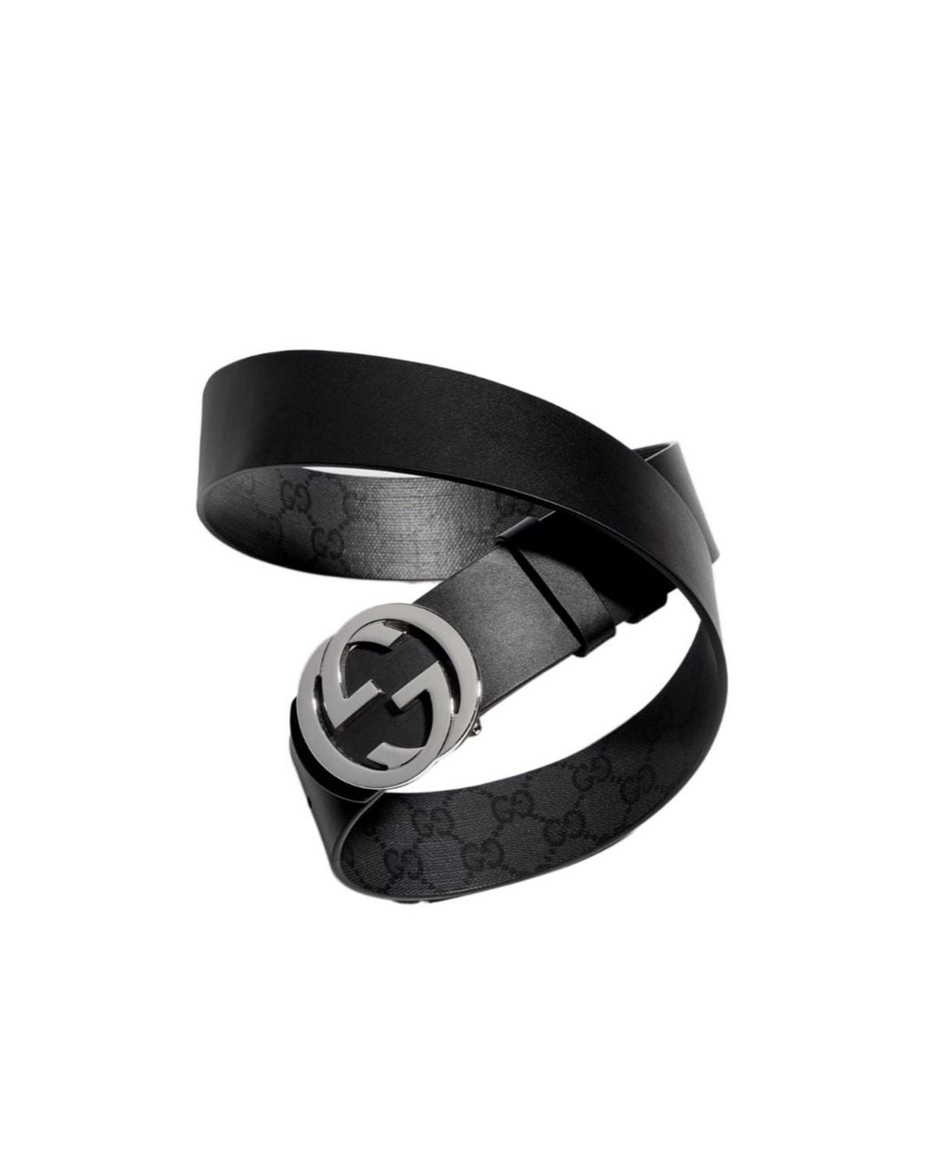 Gucci Black Reversible Monogram Logo Belt for men