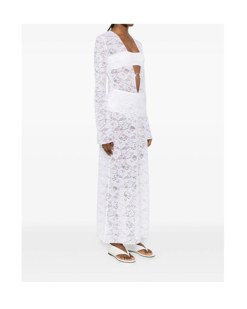 Oseree White Oséree Plunge Lace Maxi Dress