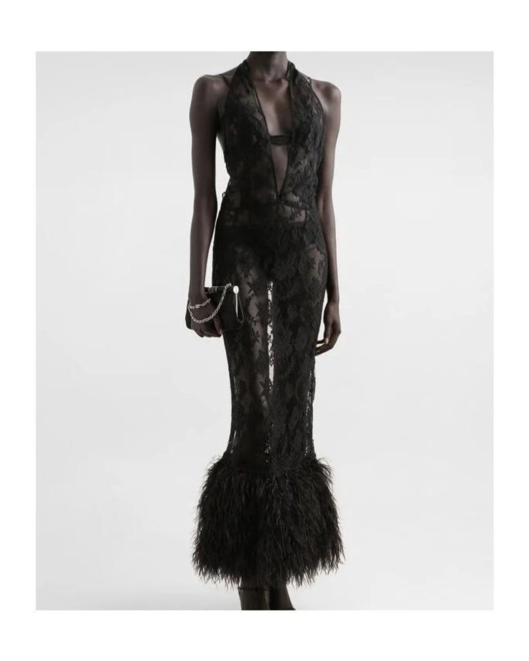 Dolce & Gabbana Black Lace Dress With Feathers Strucia