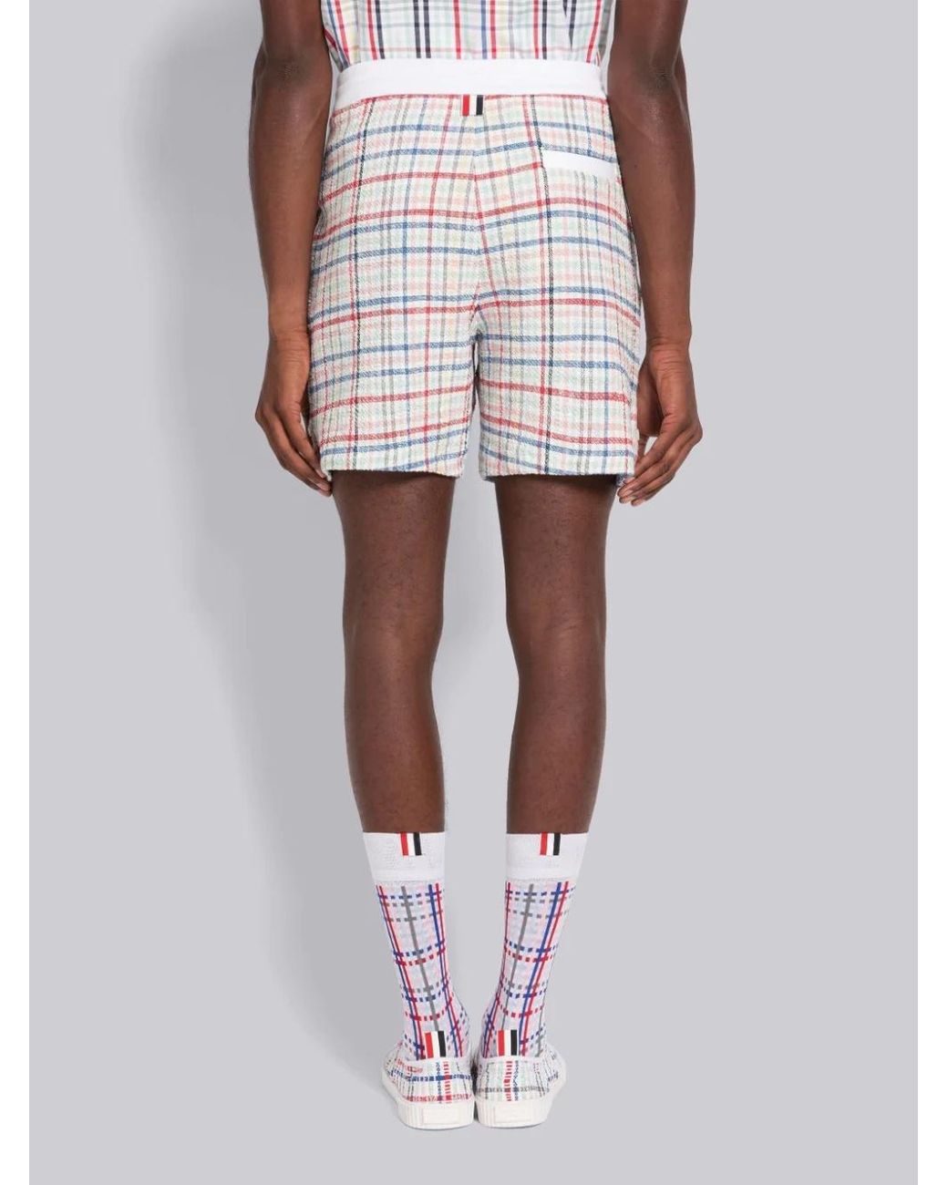 Thom Browne Blue Gingham-Check Drawstring Tweed Shorts for men