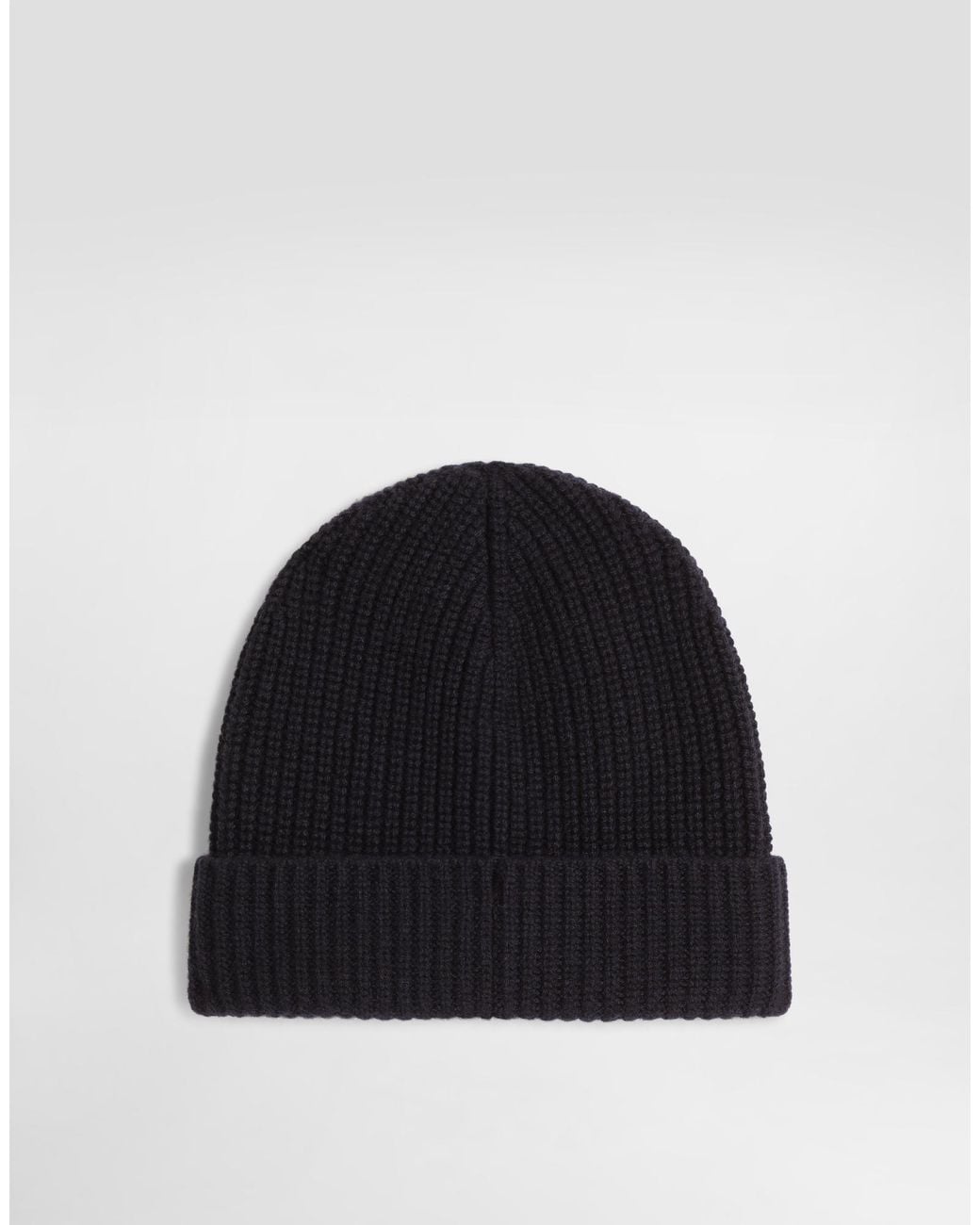 Dolce & Gabbana Black Logo Patch Ribbed Beanie Hat for men