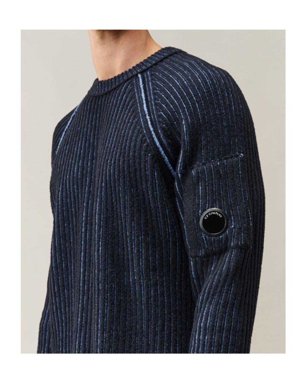 C P Company Blue Ribbed-Knit Lens-Detail Sweater for men