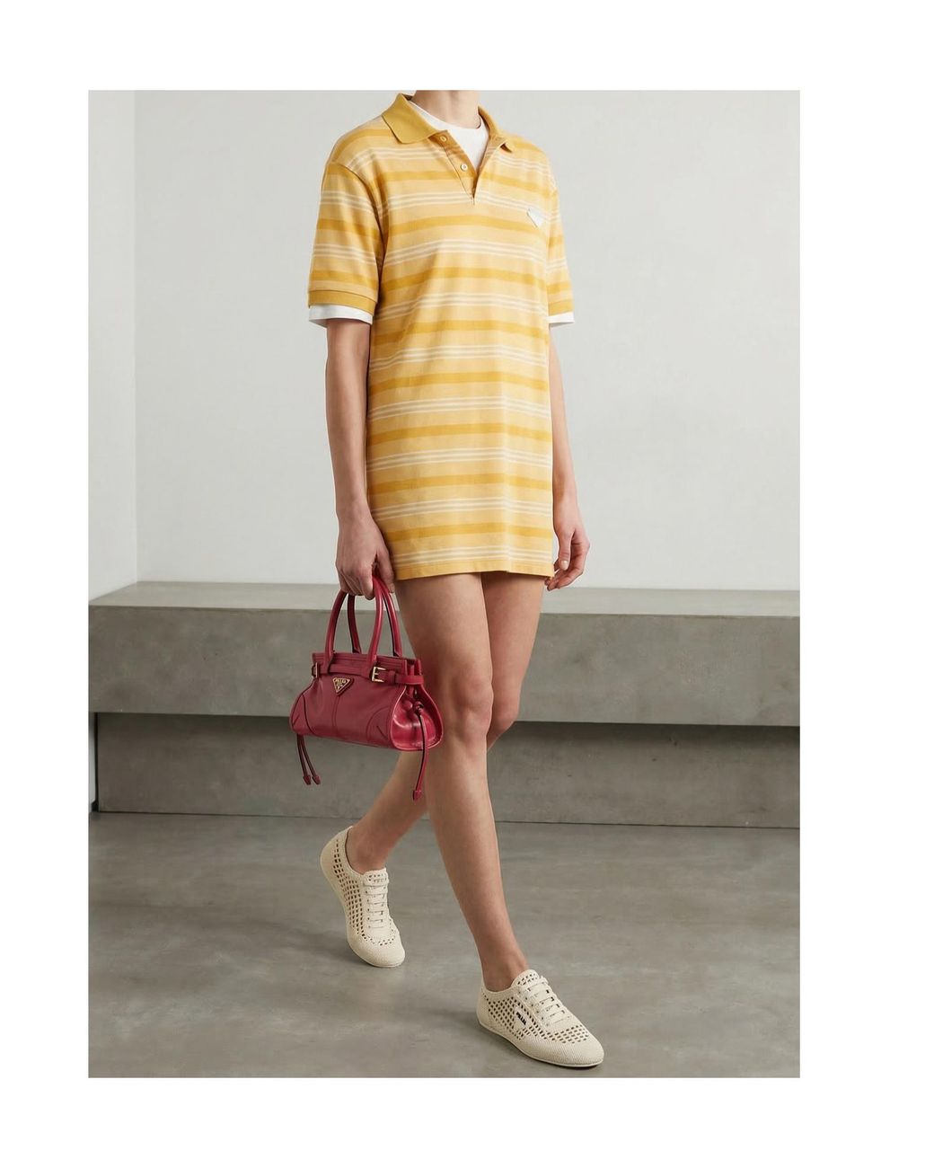 Prada Yellow Short-Sleeved Striped Dress