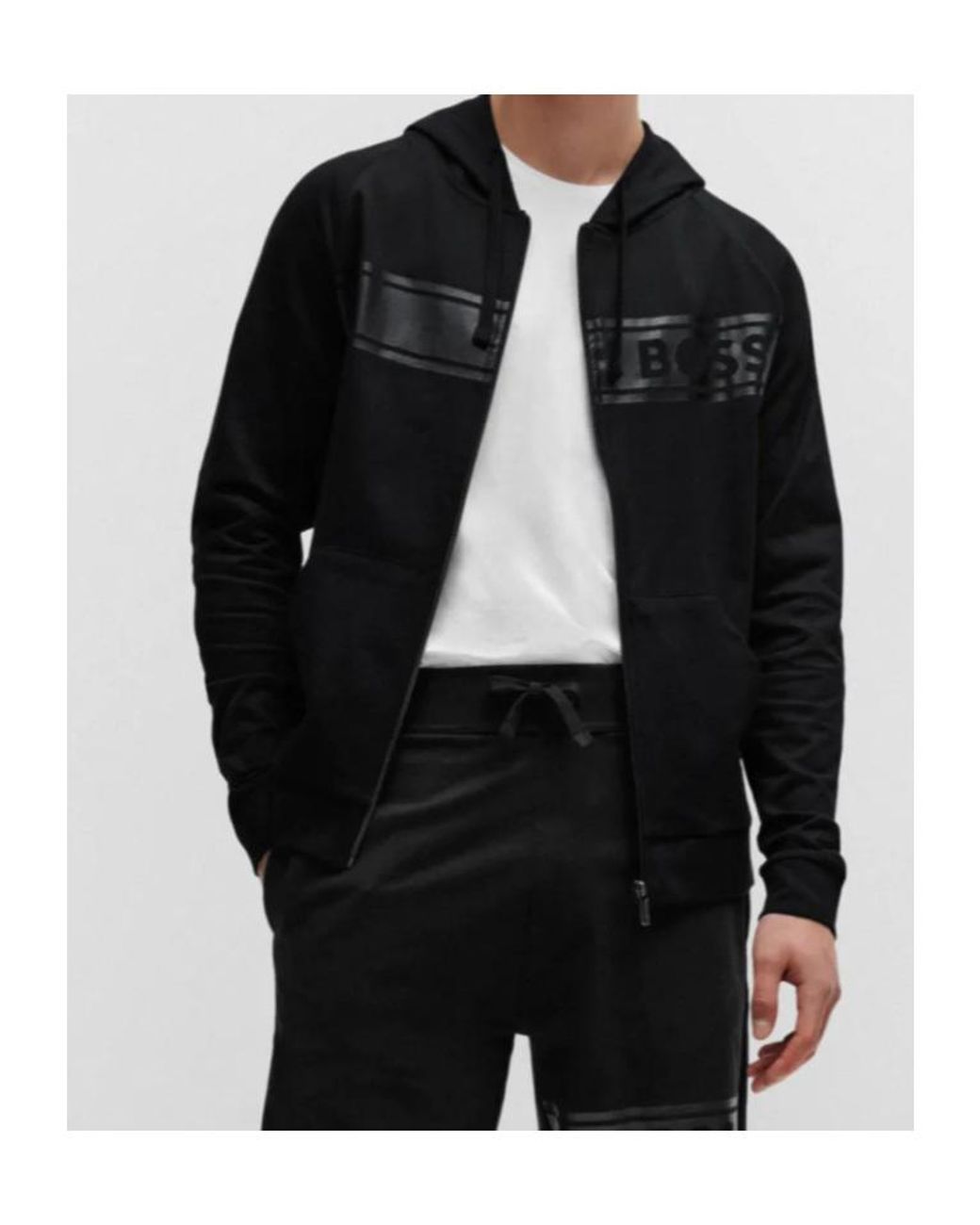 Boss Black Logo-Print Zip-Up Hoodie for men