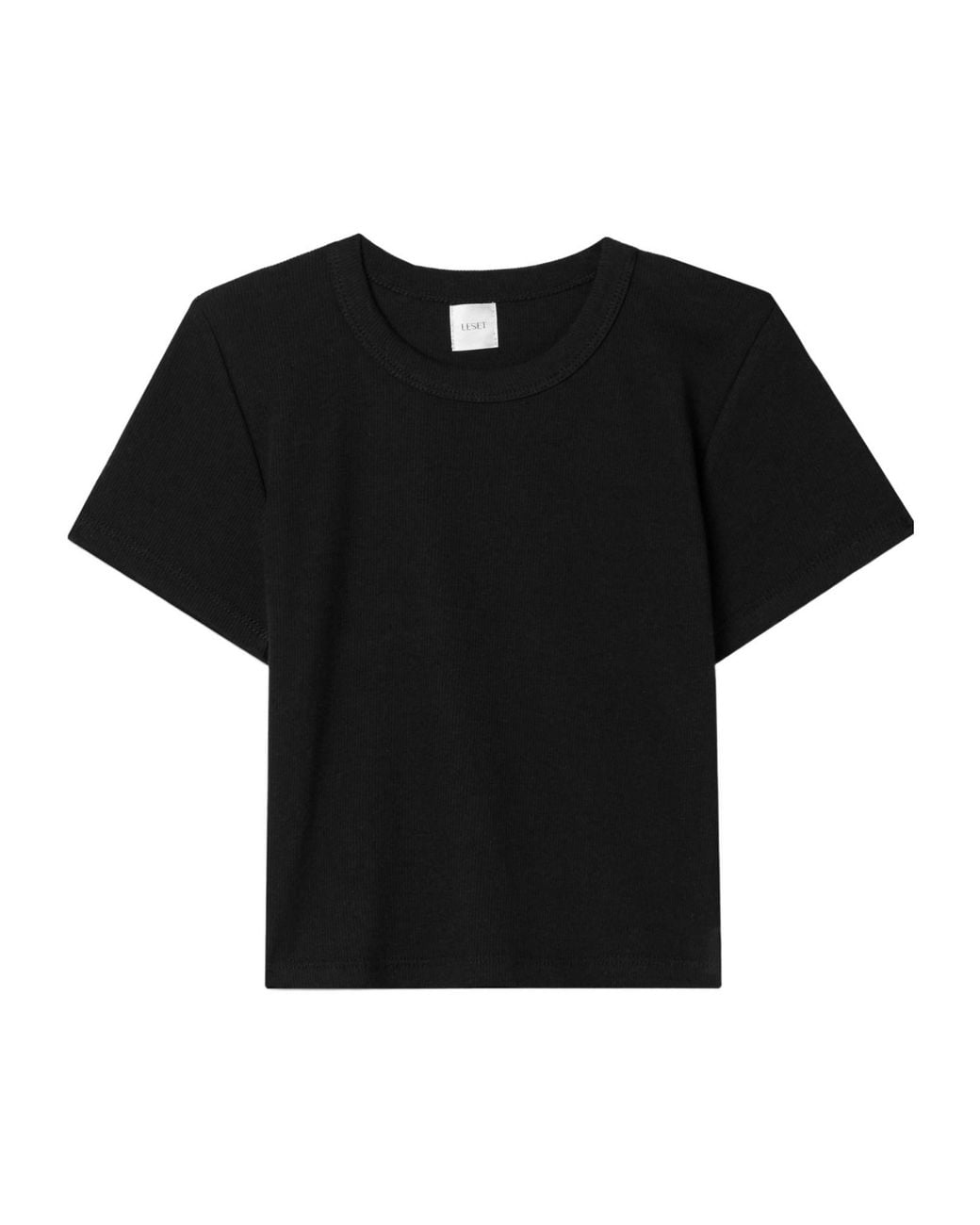Leset Black Cropped Ribbed Stretch Jersey T-Shirt