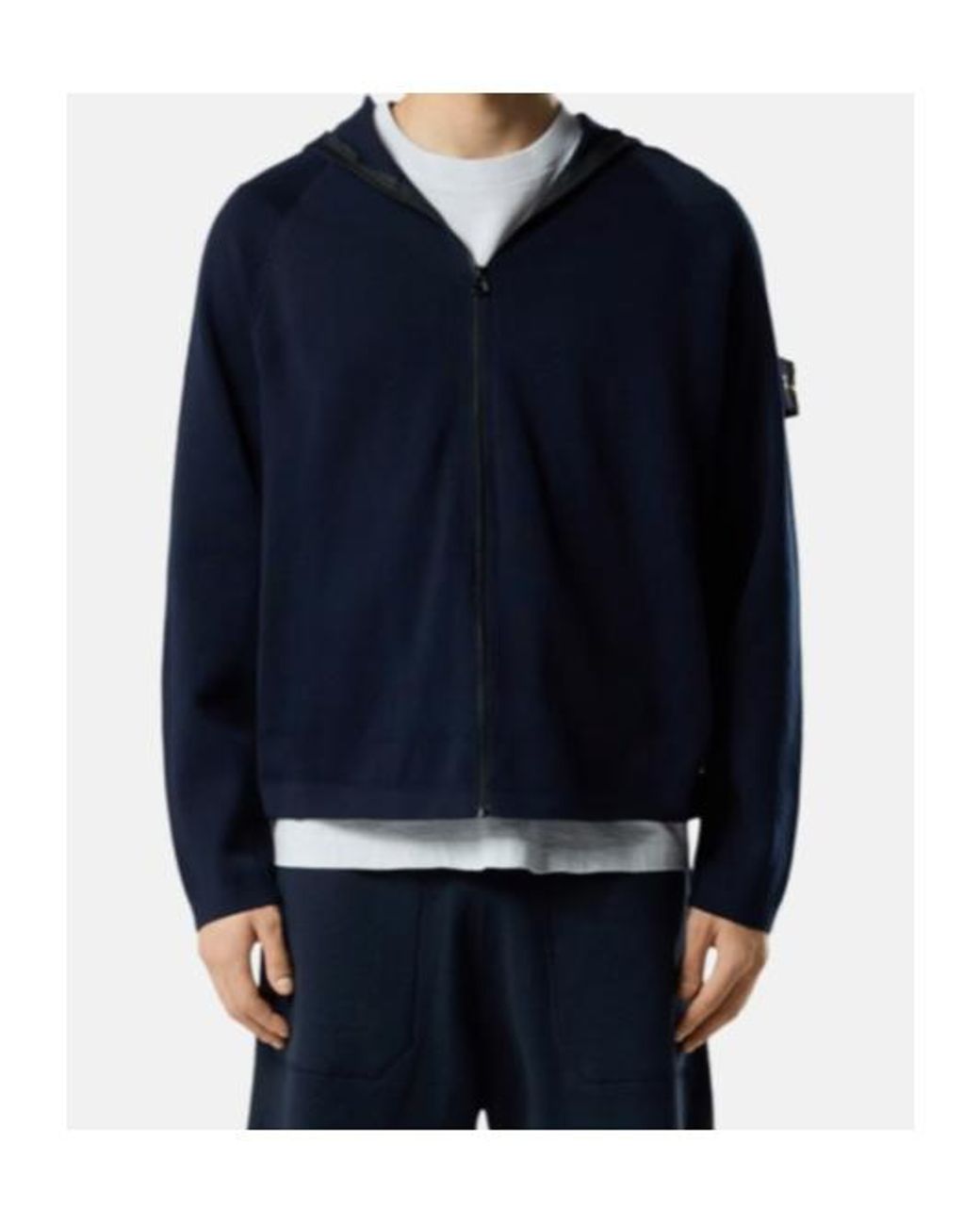 Stone Island Blue Hooded Zipped Cardigan for men