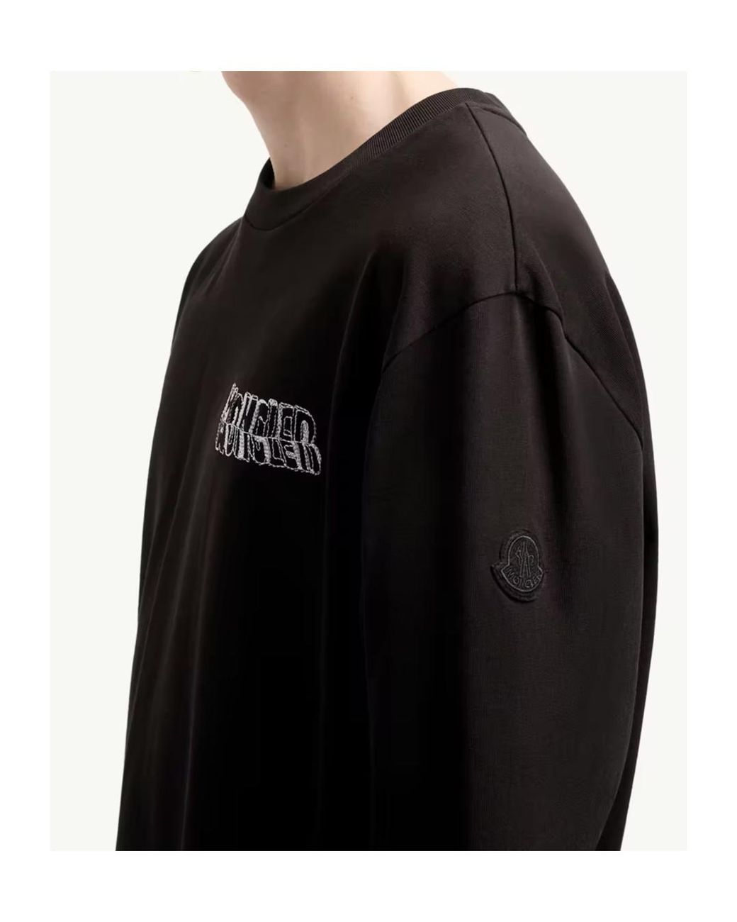 Moncler Black Sketch Embroidered Logo Crewneck T-Shirt for men