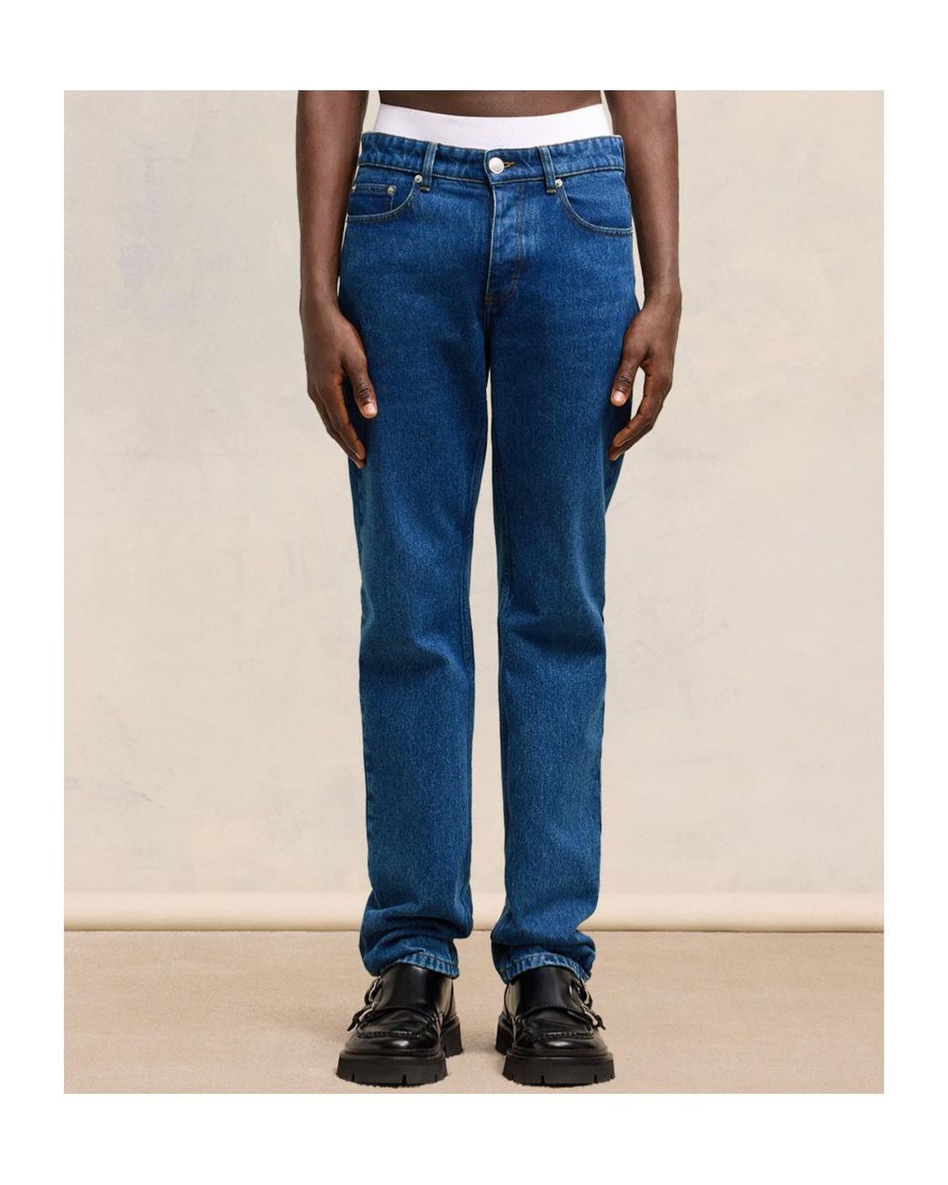 AMI Blue Mid-Rise Straight-Leg Jeans for men
