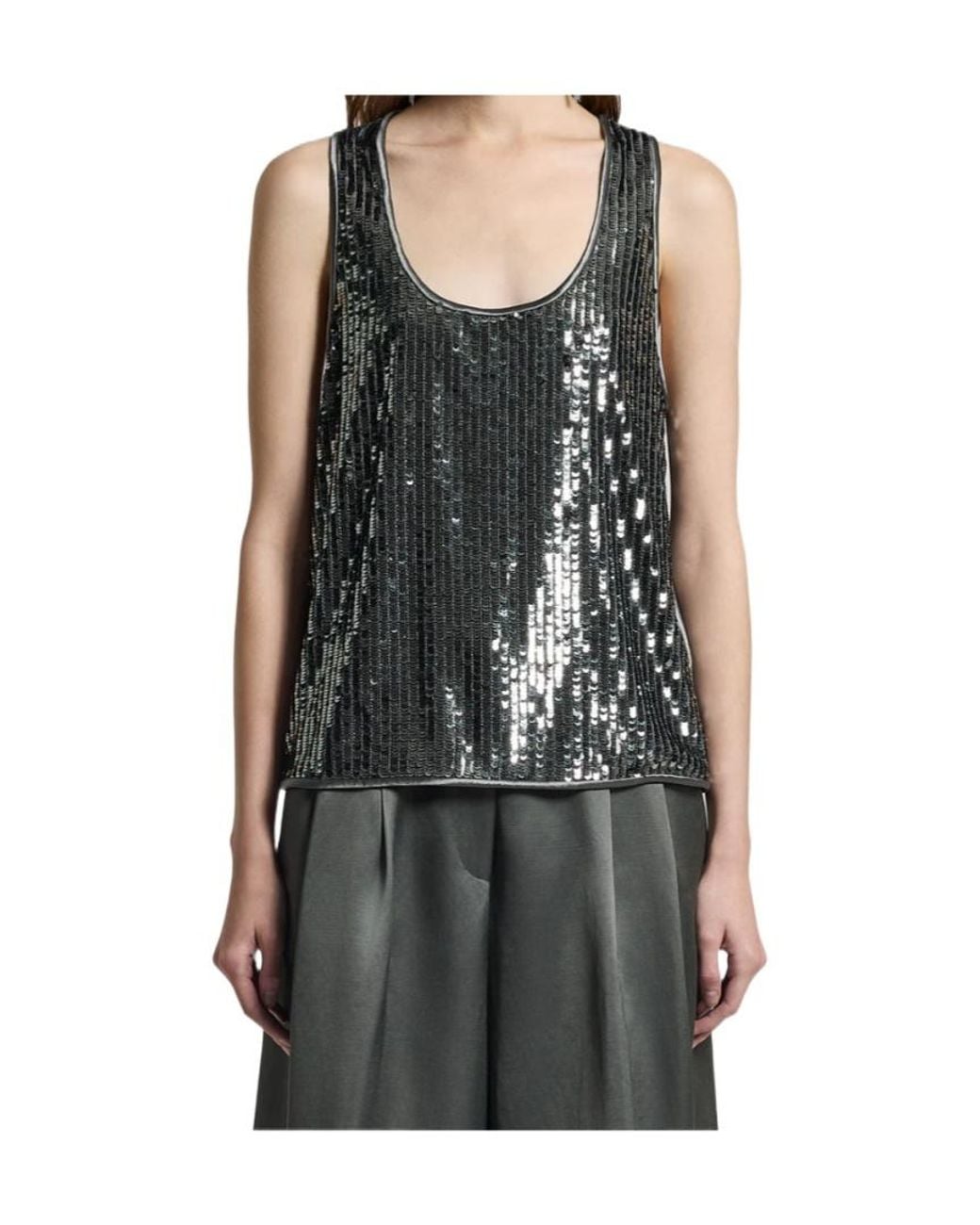Peserico Black Sequin-Embellished Tank Top