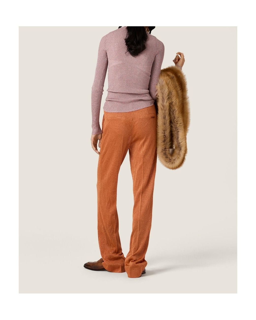 Miu Miu Orange Straight-Leg Lurex Pants