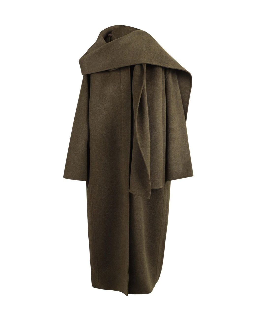 Soeur Green Scarf-Collar Wool Long Coat
