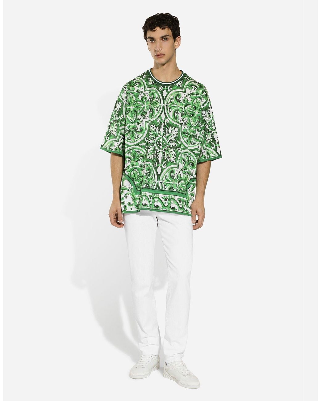 Dolce & Gabbana Green Majolica Printed Crewneck T-Shirt for men