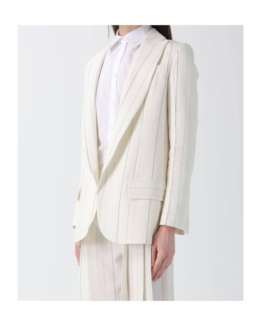 Semicouture White Pinstriped Single-Breasted Blazer